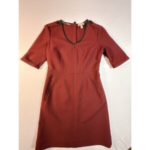 Burberry Brit WOMEN Cranberry Wool Dress Lambskin Trim US Sz 6, EUC